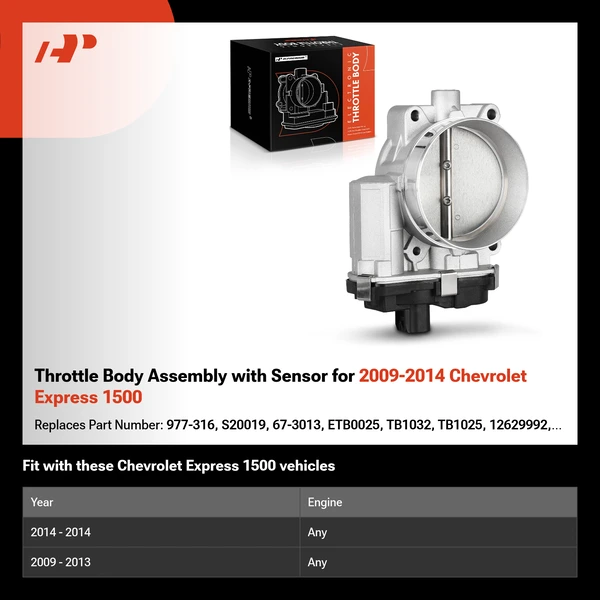 Throttle Body Assembly with Sensor for 2009-2014 Chevrolet Express 1500