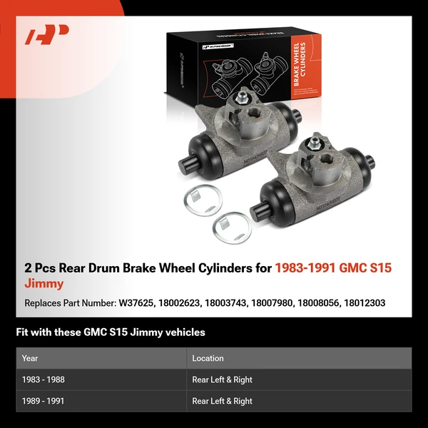 2 Pcs Rear Drum Brake Wheel Cylinders for 1983-1991 GMC S15 Jimmy