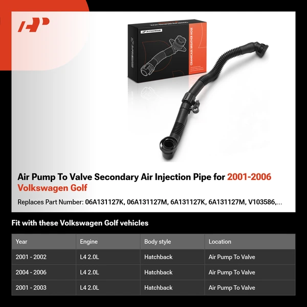 Air Pump To Valve Secondary Air Injection Pipe for 2001-2006 Volkswagen Golf