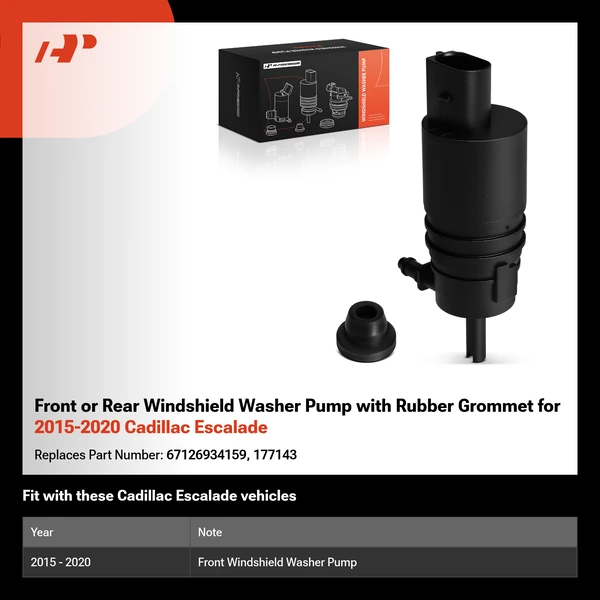 Front or Rear Windshield Washer Pump with Rubber Grommet for 2015-2020 Cadillac Escalade