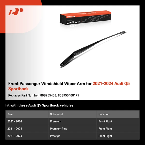 Front Passenger Windshield Wiper Arm for 2021-2024 Audi Q5 Sportback