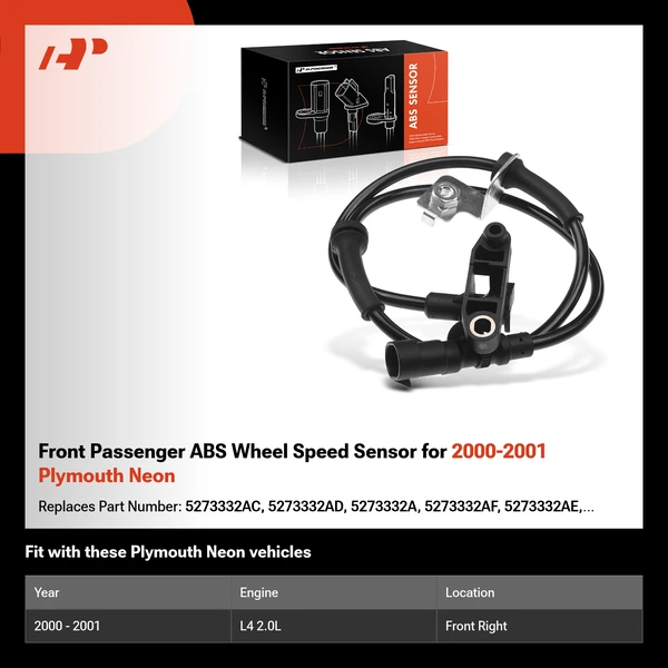 Front Passenger ABS Wheel Speed Sensor for 2000-2001 Plymouth Neon