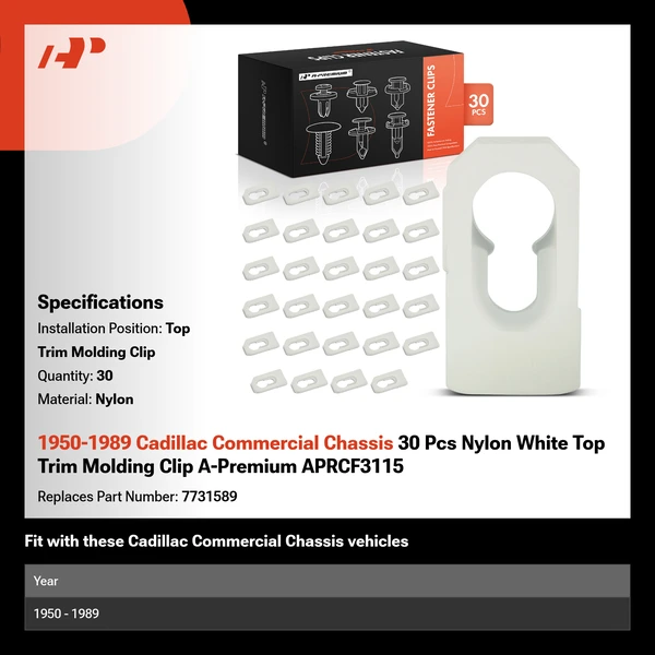 1950-1989 Cadillac Commercial Chassis 30 Pcs Nylon White Top Trim Molding Clip A-Premium APRCF3115