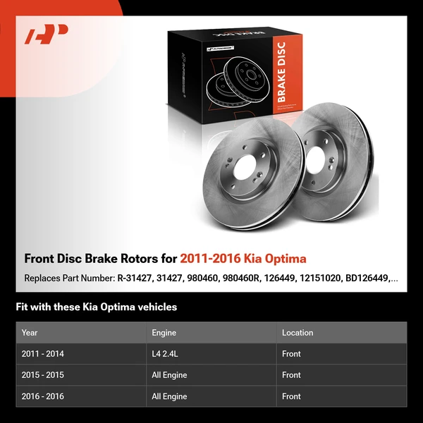 Front Disc Brake Rotors for 2011-2016 Kia Optima