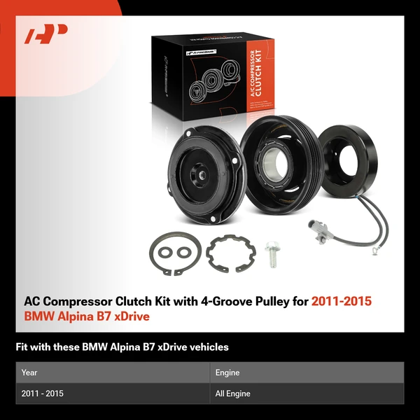 AC Compressor Clutch Kit with 4-Groove Pulley for 2011-2015 BMW Alpina B7 xDrive