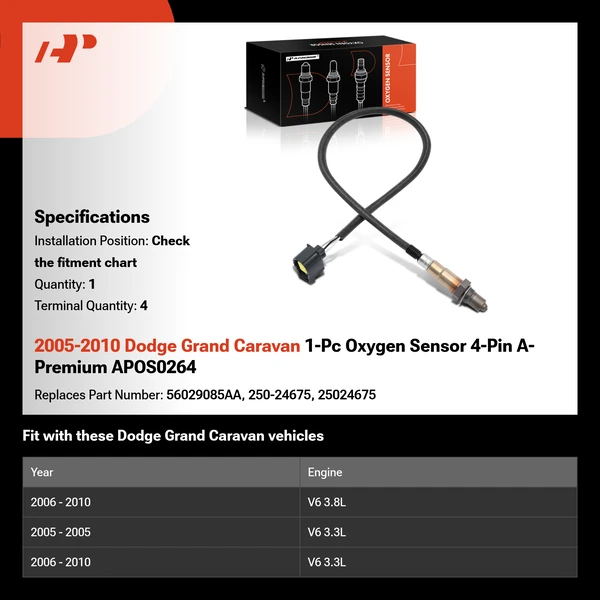 2005-2010 Dodge Grand Caravan 1-Pc Oxygen Sensor 4-Pin A-Premium APOS0264