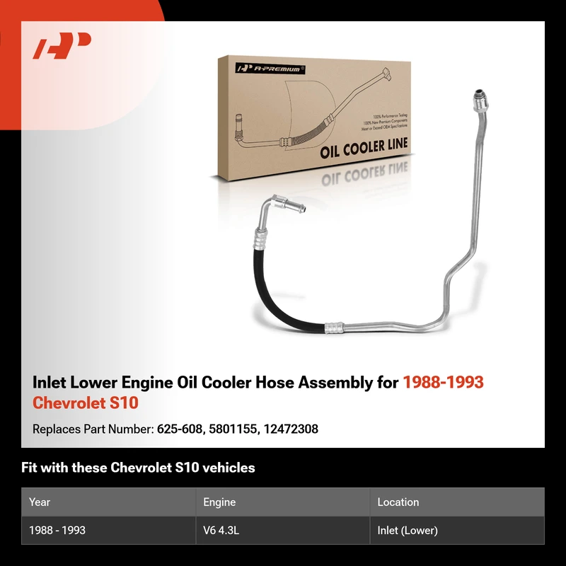 Inlet Lower Engine Oil Cooler Hose Assembly for 1988-1993 Chevrolet S10