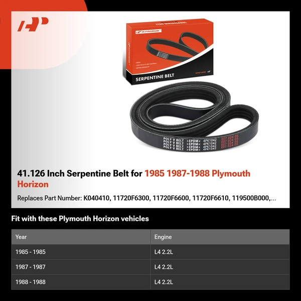 41.126 Inch Serpentine Belt for 1985 1987-1988 Plymouth Horizon