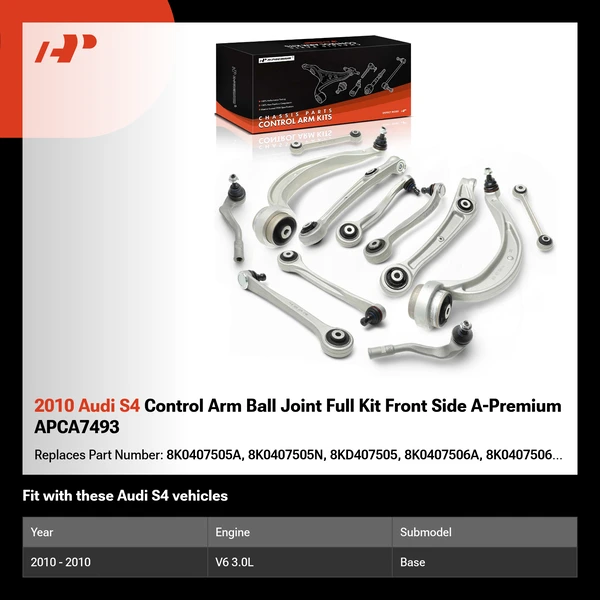 2010 Audi S4 Control Arm Ball Joint Full Kit Front Side A-Premium APCA7493