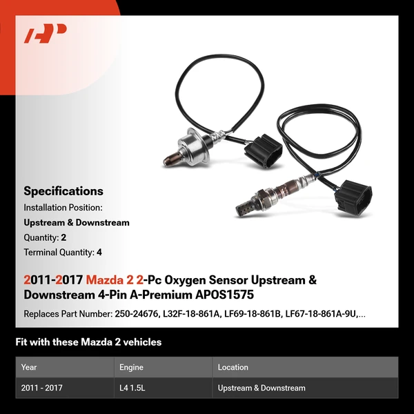 2011-2017 Mazda 2 2-Pc Oxygen Sensor Upstream & Downstream 4-Pin A-Premium APOS1575