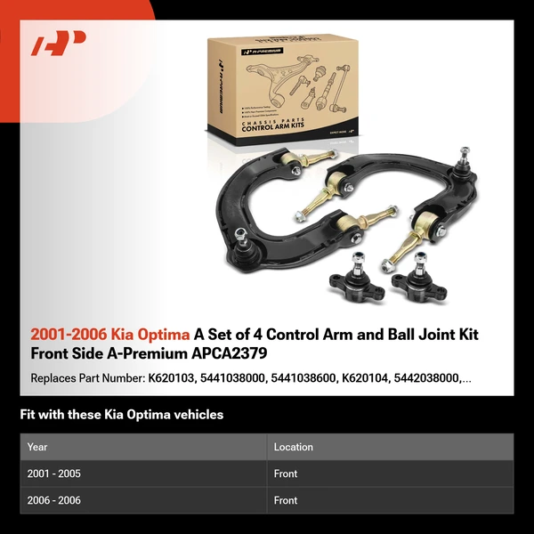 2001-2006 Kia Optima A Set of 4 Control Arm and Ball Joint Kit Front Side A-Premium APCA2379