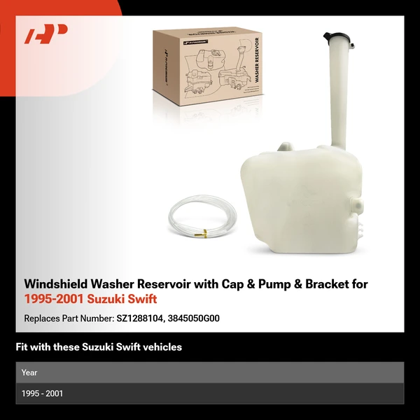 Windshield Washer Reservoir with Cap & Pump & Bracket for 1995-2001 Suzuki Swift