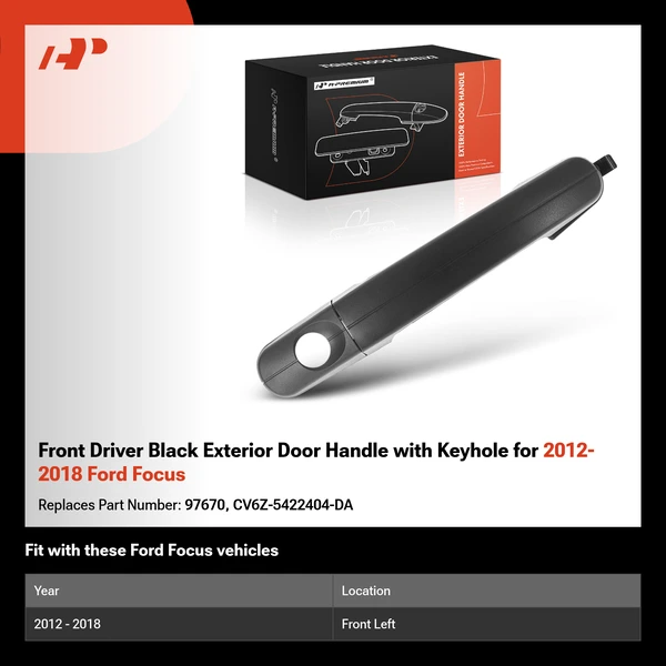 Front Driver Black Exterior Door Handle with Keyhole for 2012-2018 Ford Focus