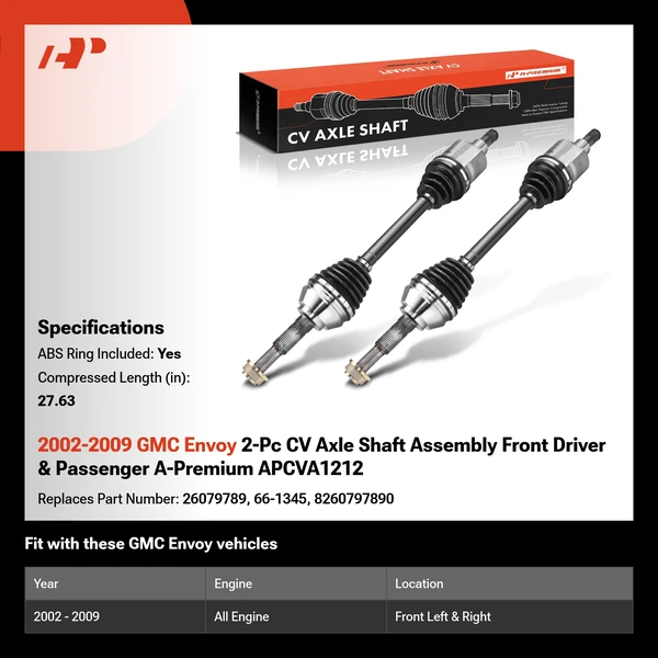 2002-2009 GMC Envoy 2-Pc CV Axle Shaft Assembly Front Driver & Passenger A-Premium APCVA1212