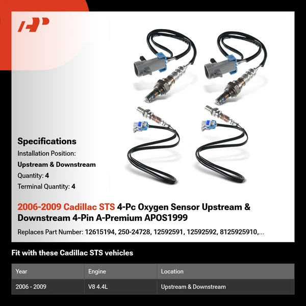 2006-2009 Cadillac STS 4-Pc Oxygen Sensor Upstream & Downstream 4-Pin A-Premium APOS1999