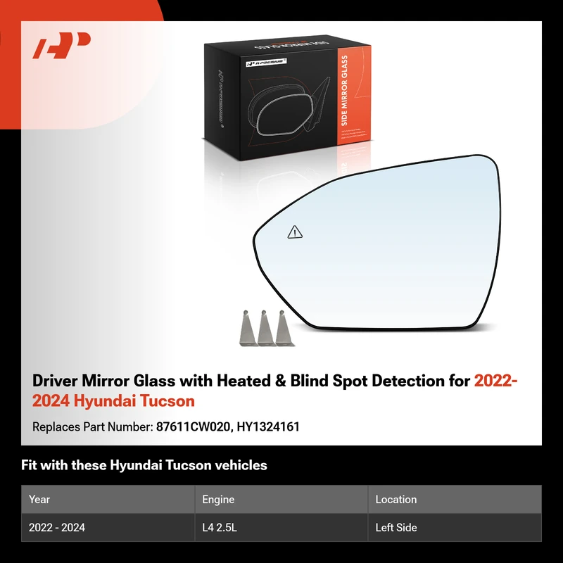 Driver Mirror Glass with Heated & Blind Spot Detection for 2022-2024 Hyundai Tucson