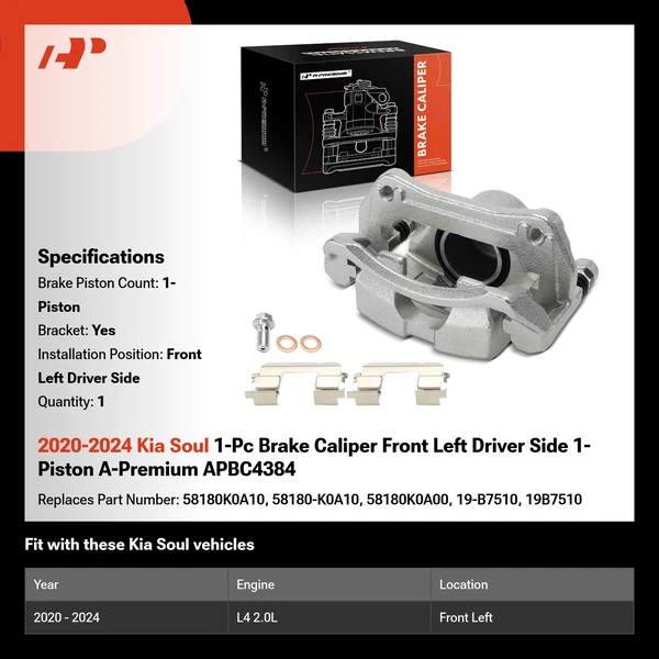 2020-2024 Kia Soul 1-Pc Brake Caliper Front Left Driver Side 1-Piston A-Premium APBC4384