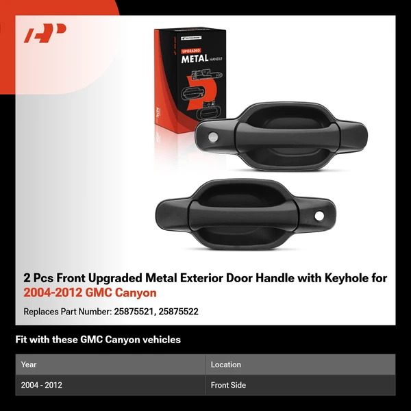 2 Pcs Front Upgraded Metal Exterior Door Handle with Keyhole for 2004-2012 GMC Canyon