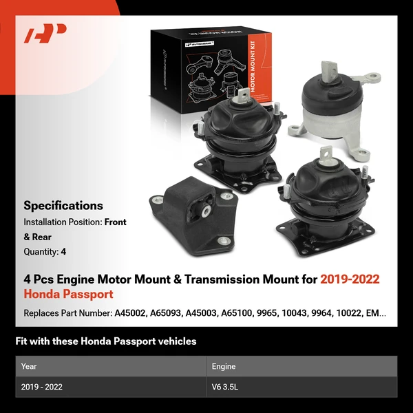 4 Pcs Engine Motor Mount & Transmission Mount for 2019-2022 Honda Passport