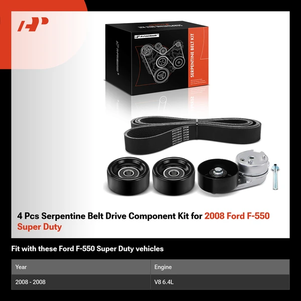 4 Pcs Serpentine Belt Drive Component Kit for 2008 Ford F-550 Super Duty