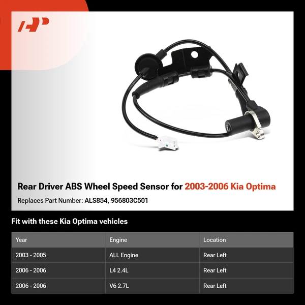 Rear Driver ABS Wheel Speed Sensor for 2003-2006 Kia Optima