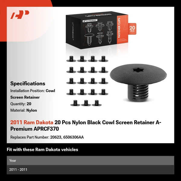 2011 Ram Dakota 20 Pcs Nylon Black Cowl Screen Retainer A-Premium APRCF370