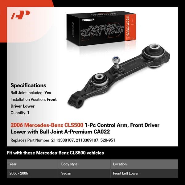 2006 Mercedes-Benz CLS500 1-Pc Control Arm, Front Driver Lower with Ball Joint A-Premium CA022