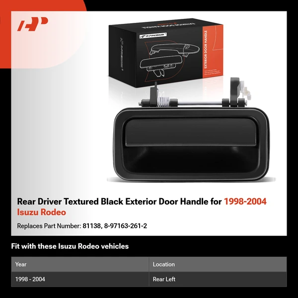 Rear Driver Textured Black Exterior Door Handle for 1998-2004 Isuzu Rodeo