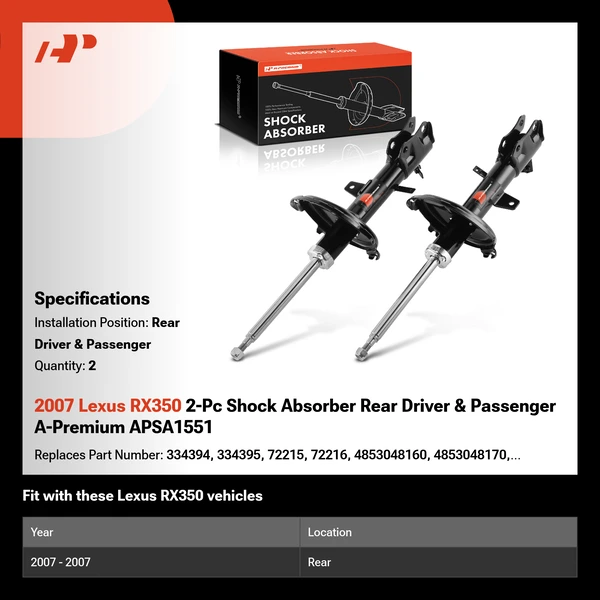 2007 Lexus RX350 2-Pc Shock Absorber Rear Driver & Passenger A-Premium APSA1551