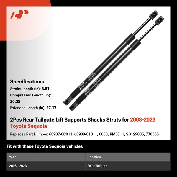 2Pcs Rear Tailgate Lift Supports Shocks Struts for 2008-2023 Toyota Sequoia