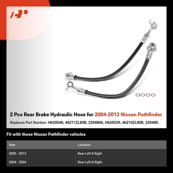 2 Pcs Rear Brake Hydraulic Hose for 2004-2013 Nissan Pathfinder