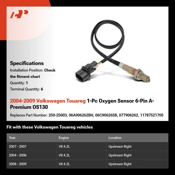 2004-2009 Volkswagen Touareg 1-Pc Oxygen Sensor 6-Pin A-Premium OS130