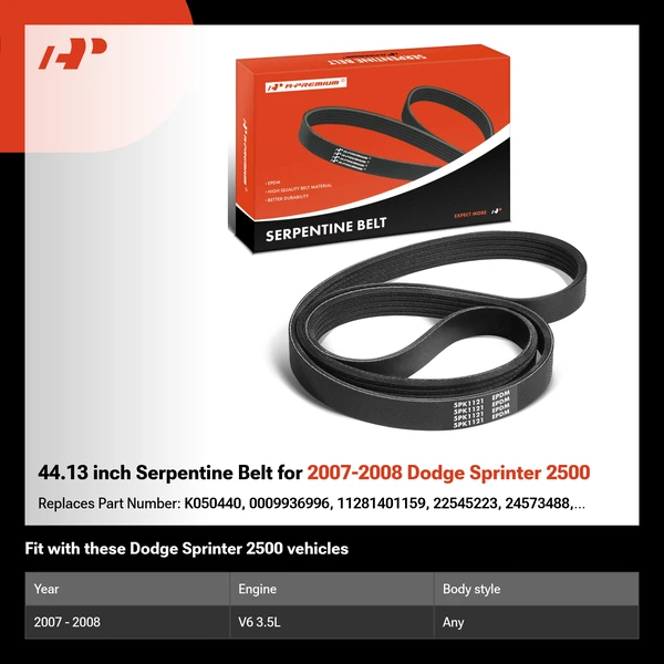 44.13 inch Serpentine Belt for 2007-2008 Dodge Sprinter 2500