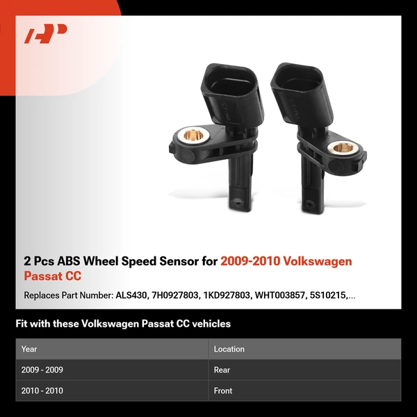 2 Pcs ABS Wheel Speed Sensor for 2009-2010 Volkswagen Passat CC