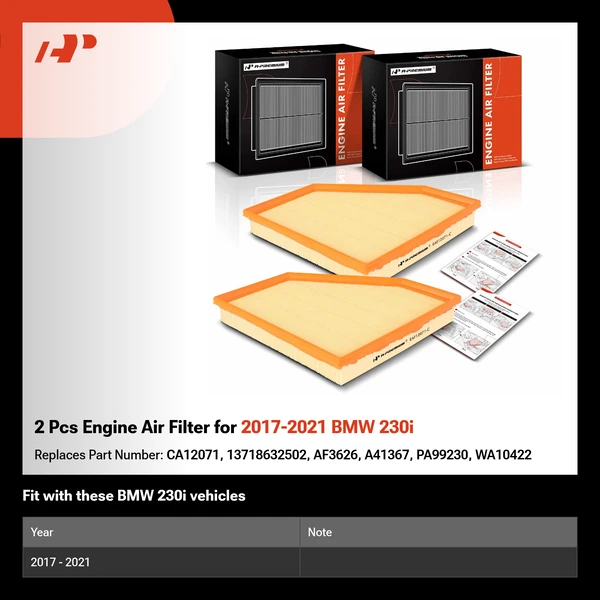 2 Pcs Engine Air Filter for 2017-2021 BMW 230i