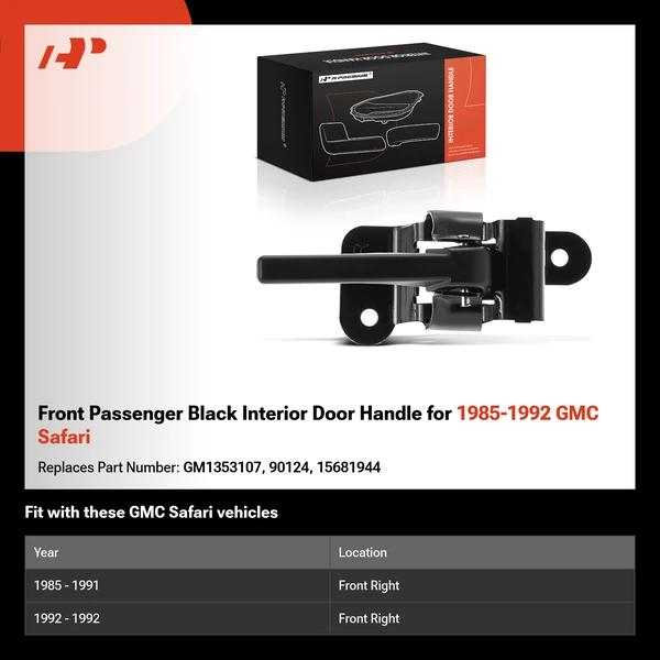 Front Passenger Black Interior Door Handle for 1985-1992 GMC Safari