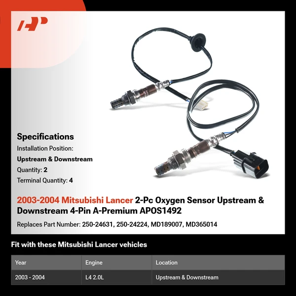 2003-2004 Mitsubishi Lancer 2-Pc Oxygen Sensor Upstream & Downstream 4-Pin A-Premium APOS1492