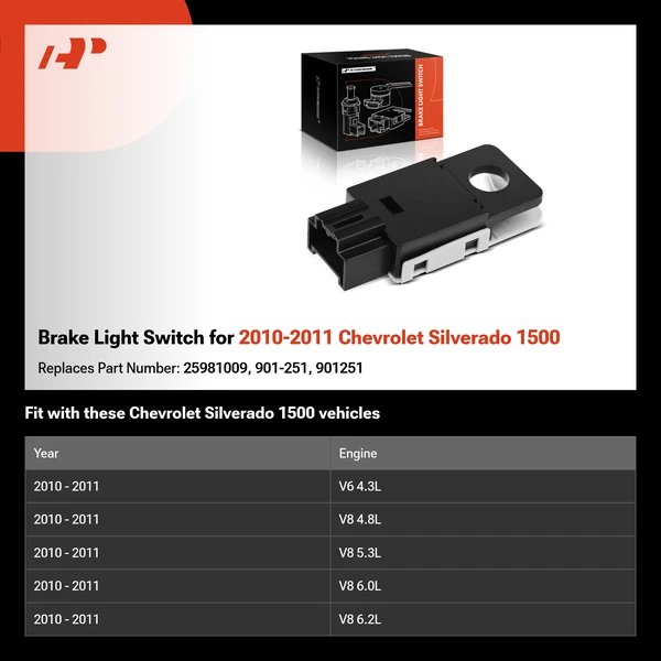 Brake Light Switch for 2010-2011 Chevrolet Silverado 1500