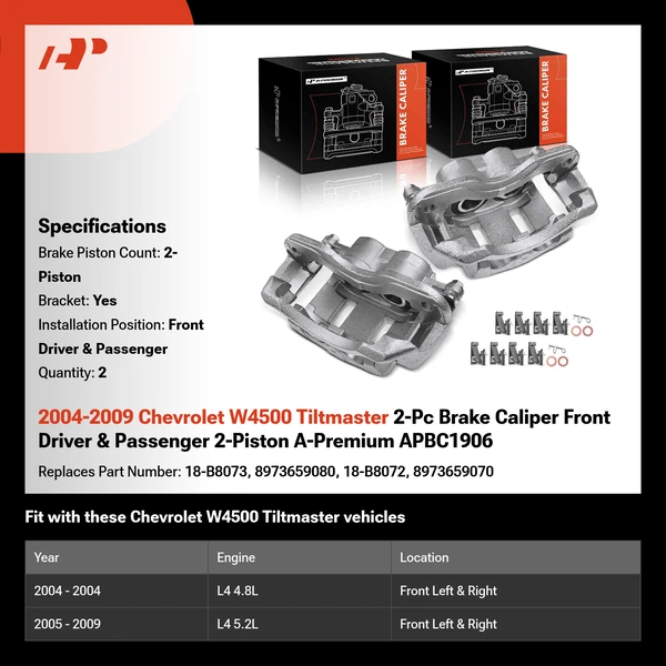 2004-2009 Chevrolet W4500 Tiltmaster 2-Pc Brake Caliper Front Driver & Passenger 2-Piston A-Premium APBC1906