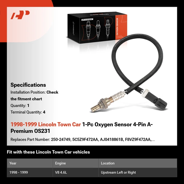 1998-1999 Lincoln Town Car 1-Pc Oxygen Sensor 4-Pin A-Premium OS231