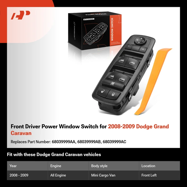Front Driver Power Window Switch for 2008-2009 Dodge Grand Caravan