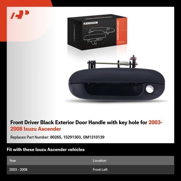 Front Driver Black Exterior Door Handle with key hole for 2003-2008 Isuzu Ascender