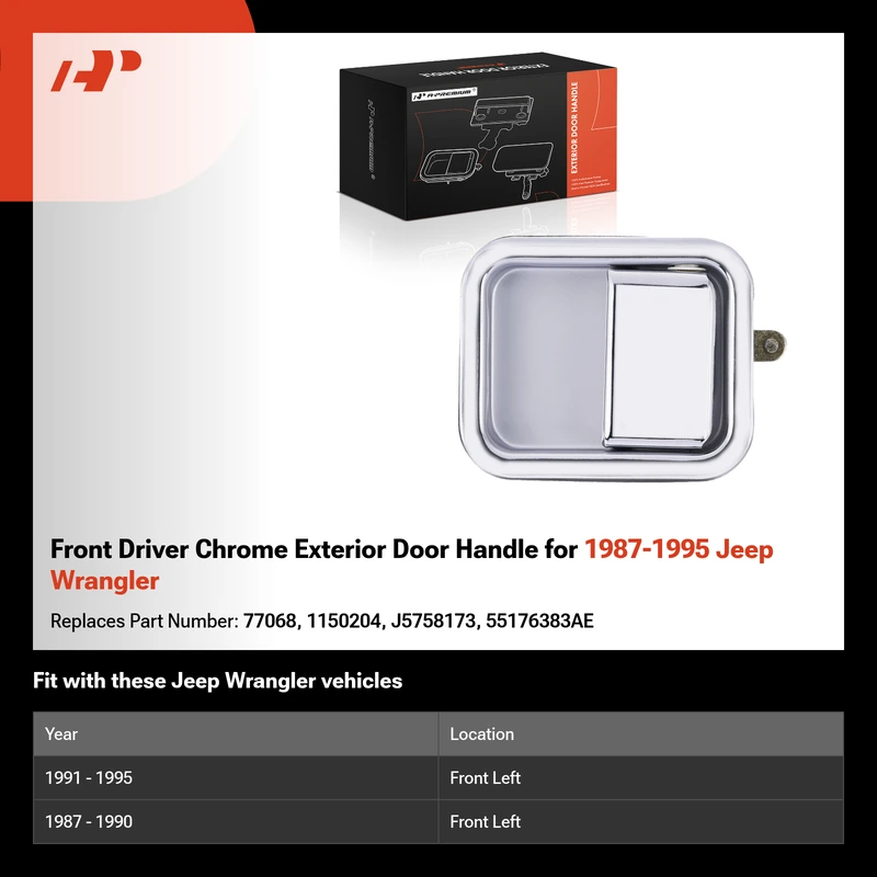 Front Driver Chrome Exterior Door Handle for 1987-1995 Jeep Wrangler
