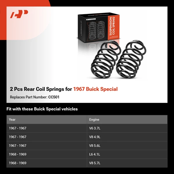 2 Pcs Rear Coil Springs for 1967 Buick Special