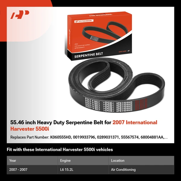 55.46 inch Heavy Duty Serpentine Belt for 2007 International Harvester 5500i