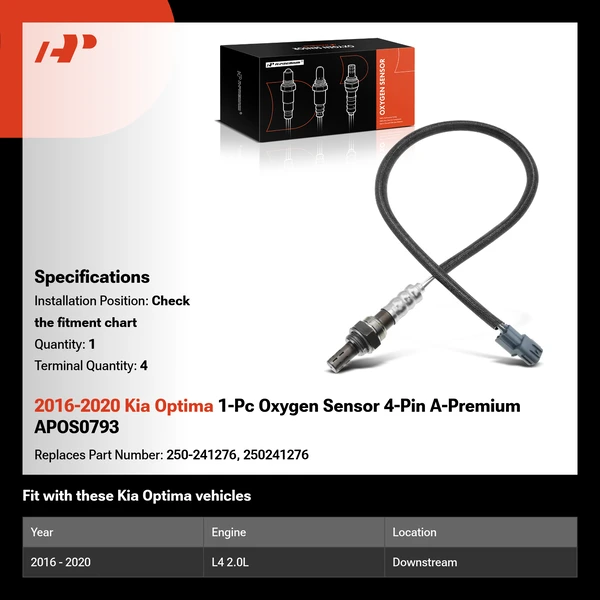 2016-2020 Kia Optima 1-Pc Oxygen Sensor 4-Pin A-Premium APOS0793