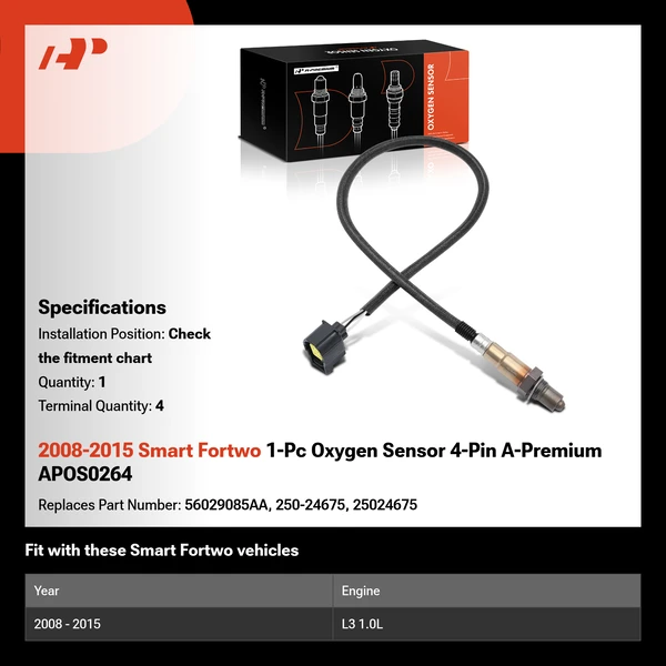 2008-2015 Smart Fortwo 1-Pc Oxygen Sensor 4-Pin A-Premium APOS0264
