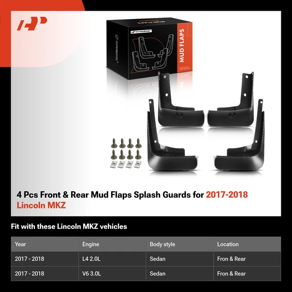 4 Pcs Front & Rear Mud Flaps Splash Guards for 2017-2018 Lincoln MKZ