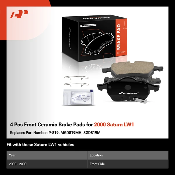 4 Pcs Front Ceramic Brake Pads for 2000 Saturn LW1