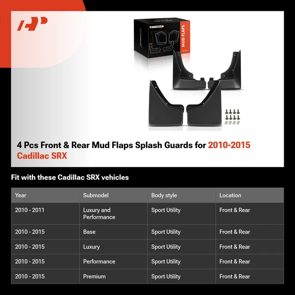 4 Pcs Front & Rear Mud Flaps Splash Guards for 2010-2015 Cadillac SRX